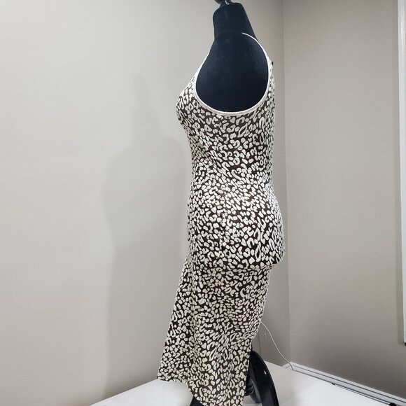 BROWN AND WHITE HALTER NECK SUMMER DRESS ANIMAL PRINT BODYCON SIZE M - Picture 3 of 6
